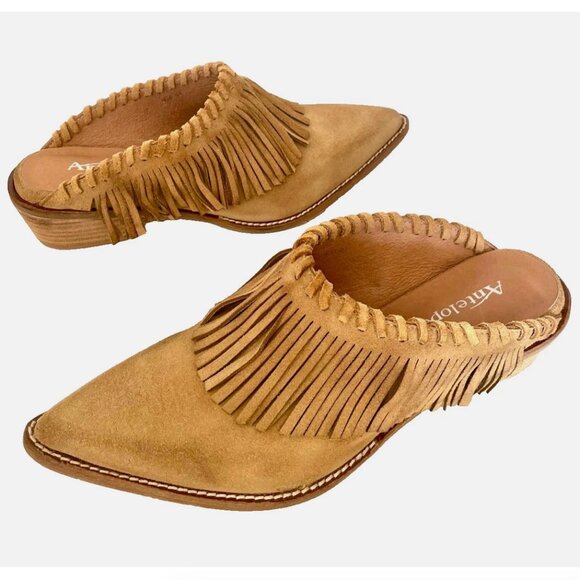 NEW! ANTELOPE DABNEY MULES SUEDE FRINGE BOOTS TAN TAUPE SHOES WOMENS 40 9 9.5 - Picture 2 of 16